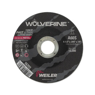 Weiler Wolverine™ Thin Cutting Wheel, 4-1/2 in x .045 in, 60 Grit, S (804-56393)