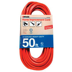 Woods Wire Outdoor Round Vinyl Extension Cord, 50 ft, 1 Outlet, Orange (860-626)