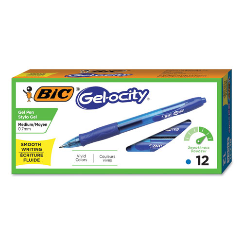 Bic Gel-ocity Retractable Gel Pen, 0.7mm, Blue Ink, Translucent Blue