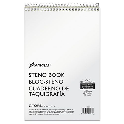 Ampad Steno Pads, Gregg Rule, Tan Cover, 60 Green-Tint 6 x 9 Sheets -  25-270