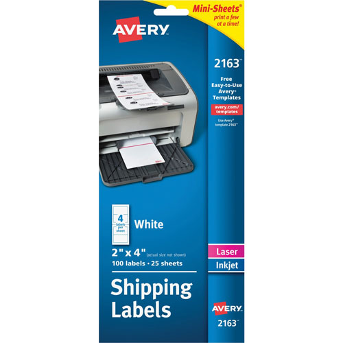 Avery Mini Sheets Laser/Ink Jet Labels, 2""x4"" Size, White, 100 per -  02163