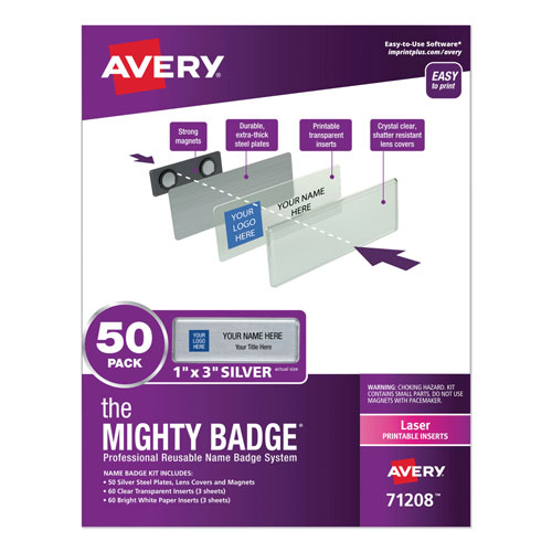 Avery The Mighty Badge Name Badge Holder Kit, Horizontal, 3 x 1, -  71208