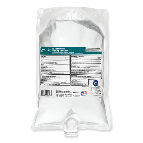 Betco Clario E3 Alcohol Free Foaming Hand Sanitizer, 1,000 mL Bag, -  7792900