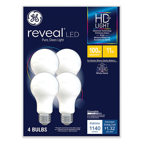 GE Reveal HD+ LED A19 Light Bulb, 11 W, 4/Pack -  93127996