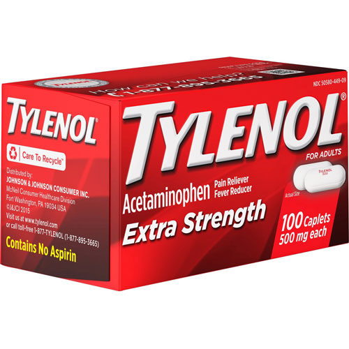 Johnson & Johnson Tylenol Extra Strength Caplets, 500mg, 100/BX -  044909