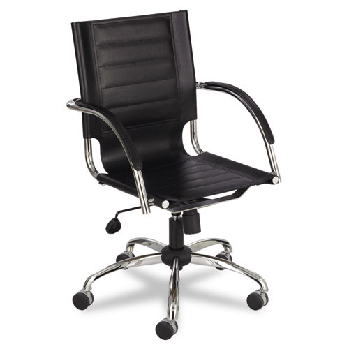 Safco Flaunt Series Mid-Back Manager's Chair, Black Leather/Chrome -  3456BL