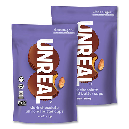 Unreal® Chocolate Almond Butter Cups, 3.2 oz Bag, 2/Carton -  22002094