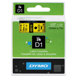 Dymo D1 - Polyester Self-adhesive Label Tape - Black On Yellow - Roll (0.5" x 23') - 1 Roll(s)