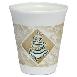 Dart Café G Foam Hot/Cold Cups, 8oz, White w/Brown & Green, 1000/Carton