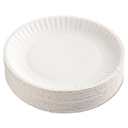 AJM Packaging Gold Label Coated Paper Plates, 9" dia, White, 100/Pack, 10 Packs/Carton