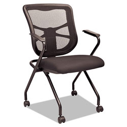 Alera Elusion Mesh Nesting Chairs, Padded Arms, Black Seat/Black Back, Black Base, 2/Carton