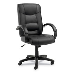 Alera Strada Series High-Back Swivel/Tilt Top-Grain Leather Chair, Supports up to 275 lbs, Black Seat/Black Back, Black Base