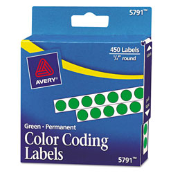 Avery Handwrite-Only Self-Adhesive Removable Round Color-Coding Labels in Dispensers, 0.25" dia., Green, 450/Roll