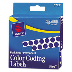 Avery Handwrite-Only Self-Adhesive Removable Round Color-Coding Labels in Dispensers, 0.25" dia., Dark Blue, 450/Roll