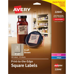 Avery Print-To-The-Edge Easy Peel Labels with TrueBlock, 2 x 2, Kraft Brown, 300/Pack
