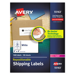 Avery Repositionable Shipping Labels w/Sure Feed, Inkjet/Laser, 2 x 4, White, 1000/Box