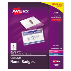 Avery Clip-Style Badge Holder with Laser/Inkjet Insert, Top Load, 3.5 x 2.25, White, 100/Box