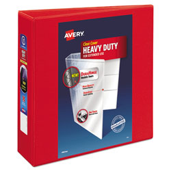 Avery Heavy-Duty View Binder with DuraHinge and Locking One Touch EZD Rings, 3 Rings, 3" Capacity, 11 x 8.5, Red