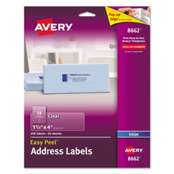 Avery Matte Clear Easy Peel Mailing Labels w/ Sure Feed Technology, Inkjet Printers, 1.33 x 4, Clear, 14/Sheet, 25 Sheets/Pack
