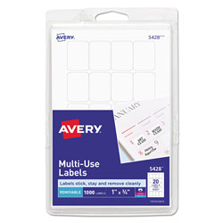 Avery Removable Multi-Use Labels, Inkjet/Laser Printers, 1 x 0.75, White, 20/Sheet, 50 Sheets/Pack