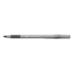 Bic Round Stic Grip Xtra Comfort Stick Ballpoint Pen, 1.2mm, Black Ink, Gray Barrel, Dozen