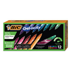 Bic Gel-ocity Quick Dry Retractable Gel Pen, 0.7mm, Assorted Ink/Barrel, Dozen