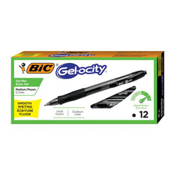 Bic Gel-ocity Retractable Gel Pen, 0.7mm, Black Ink, Translucent Black Barrel, Dozen