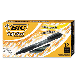 Bic Soft Feel Retractable Ballpoint Pen, Medium 1mm, Black Ink/Barrel, Dozen