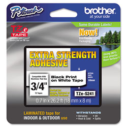 Brother TZe Extra-Strength Adhesive Laminated Labeling Tape, 0.7" x 26.2 ft, Black on White