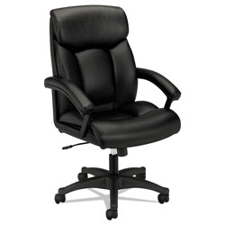 Basyx by Hon HVL151 Executive High-Back Leather Chair, Supports up to 250 lbs., Black Seat/Black Back, Black Base