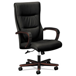 Basyx by Hon VL844 Leather High-Back Chair, Supports up to 250 lbs., Black Seat/Mahogany Back, Mahogany Base