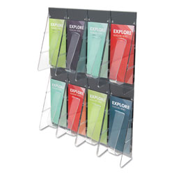 Deflecto Stand-Tall 8-Bin Wall-Mount Literature Rack, Leaflet, 18.25w x 3.38d x 23.75h, Clear/Black