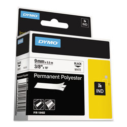 Dymo Rhino Permanent Poly Industrial Label Tape, 0.37" x 18 ft, White/Black Print