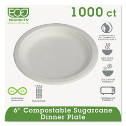 Eco-Products Renewable & Compostable Sugarcane Plates Convenience Pack, 6", 50/PK, 20 PK/CT
