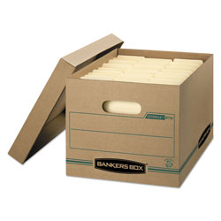 Fellowes STOR/FILE Basic-Duty Storage Boxes, Letter/Legal Files, 12.5" x 16.25" x 10.5", Kraft/Green, 12/Carton