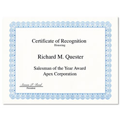 Geographics Parchment Paper Certificates, 8-1/2 x 11, Blue Conventional Border, 50/Pack