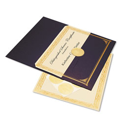 Geographics Ivory/Gold Foil Embossed Award Cert. Kit, Blue Metallic Cover, 8-1/2 x 11, 6/KIt