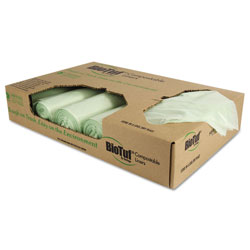 Heritage Bag Biotuf Compostable Can Liners, 32 gal, 1 mil, 34" x 48", Green, 100/Carton