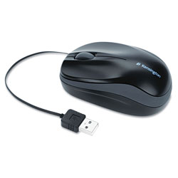 Kensington Pro Fit Optical Mouse with Retractable Cord, USB 2.0, Left/Right Hand Use, Black