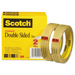 Scotch™ Double-Sided Tape, 3" Core, 0.75" x 36 yds, Clear, 2/Pack