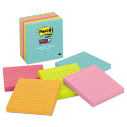 Post-it® Pads in Supernova Neon Collection Colors, Note Ruled, 4" x 4", 90 Sheets/Pad, 6 Pads/Pack