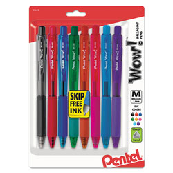 Pentel WOW! Retractable Ballpoint Pen, Medium 1 mm, Assorted Ink/Barrel, 8/Pack