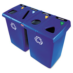 Rubbermaid Glutton Recycling Station, Four-Stream, 92 gal, Blue