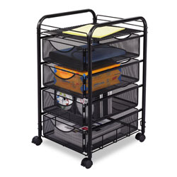 Safco Onyx Mesh Mobile File With Four Supply Drawers, 15.75w x 17d x 27h, Black