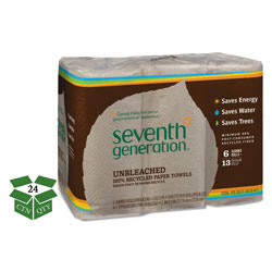 Seventh Generation Natural Unbleached 100% Recycled Paper Towel Rolls, 11 x 9, 120 Sheets per Roll, 24 Rolls per Case, 2,880 Sheets Total