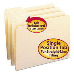 Smead Reinforced Tab Manila File Folders, 1/3-Cut Tabs, Left Position, Letter Size, 11 pt. Manila, 100/Box