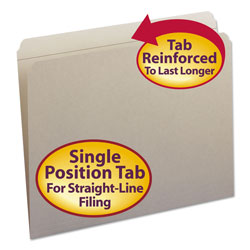 Smead Reinforced Top Tab Colored File Folders, Straight Tab, Letter Size, Gray, 100/Box