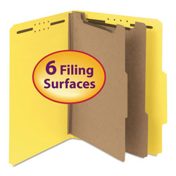 Smead 100% Recycled Pressboard Classification Folders, 2 Dividers, Letter Size, Yellow, 10/Box