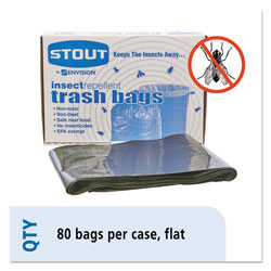 Stout Insect-Repellent Trash Bags, 35 gal, 2 mil, 33" x 45", Black, 80/Box