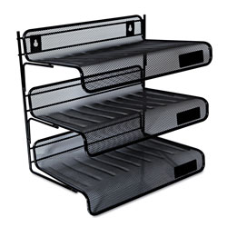 Universal Deluxe Mesh Three-Tier Desk Shelf, 3 Sections, Letter Size Files, 13.25" x 9.25" x 12.38", Black